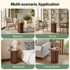 Round Fluted End Table, 17.7'' Mid Century Modern Side Table, Circle Bedside Tables Drink Table Wood Nightstand for Small Spaces, Living Room (Walnut-1PCS)