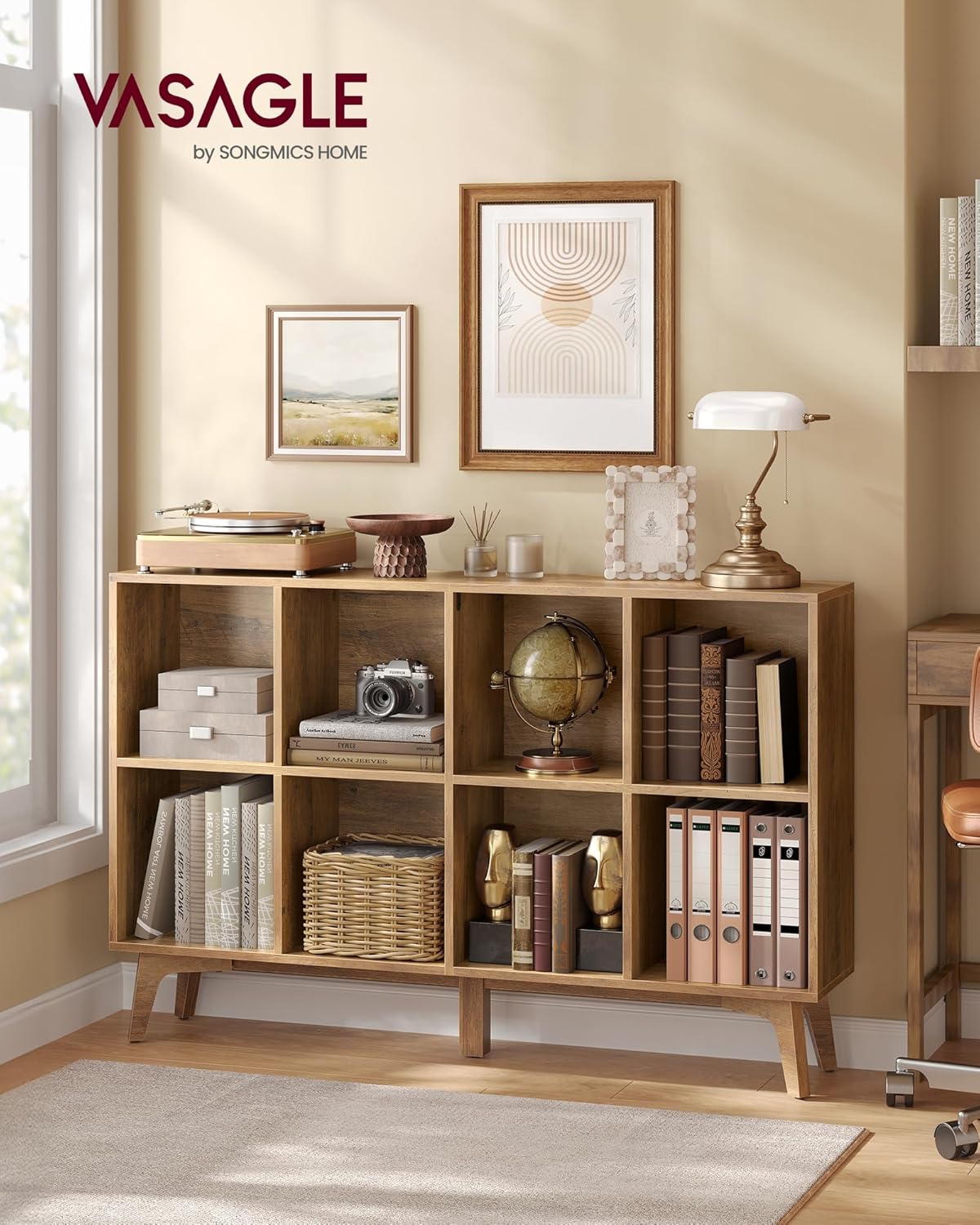 VASAGLE MAEZO Collection - Bookshelf, Bookcase, Cube Shelf with 8 Compartments, Storage Shelf, for Living Room, Home Office, Dining Room, 9.4 x 47.1 x 30.3 Inches, Honey Brown ULBC193KB01S