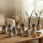 Ceramic Bud Vases, Rustic Small Vase Set of 11, Mini Pottery Vases for Flowers, Modern Farmhouse Home Decor, Clay Vases for Wedding Centerpiece, Shelf and Dinning Table Decoration