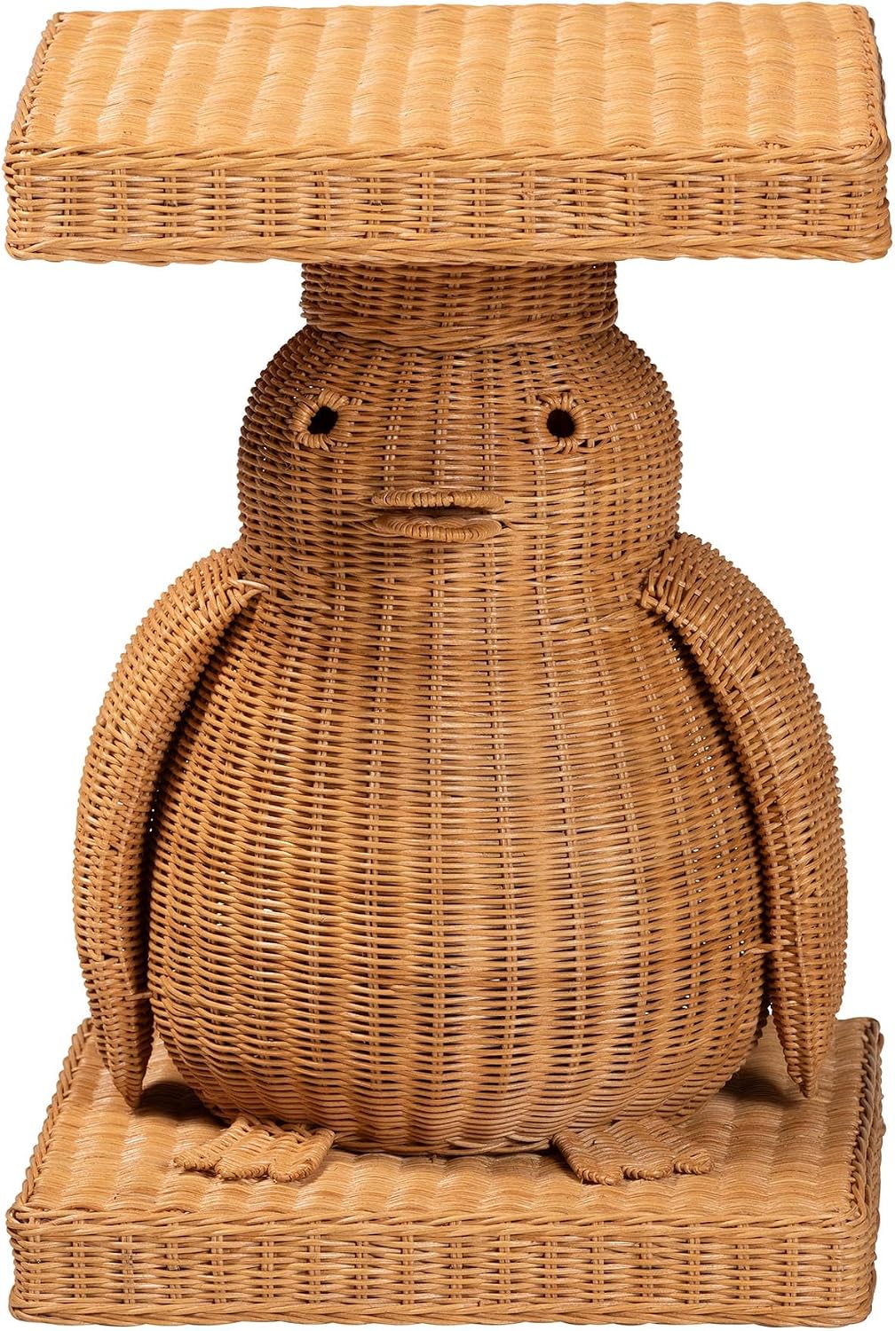 Bali & pari Pembroke Penguin End Table - Handwoven Rattan Sculptural Accent Side Table with Platform Base