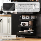 71" Tall Kitchen Pantry Cabinet with 3 Pull Out Cabinet Organizers, Farmhouse Embossed Texture Storage Cabine with 6 Door Shelves, 2 Drawers, Freestanding Cupboard for Kitchen, Dining Room (Black)