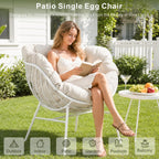 Outdoor Oversized Egg Chairs, Steel Frame Single Living Room Reading Chair with 350 LBS Heavy Duty, Patio Papasan Chair, Thick Cushion Egg Seat and Headrest for Bedroom , Indoor, Porch Garden