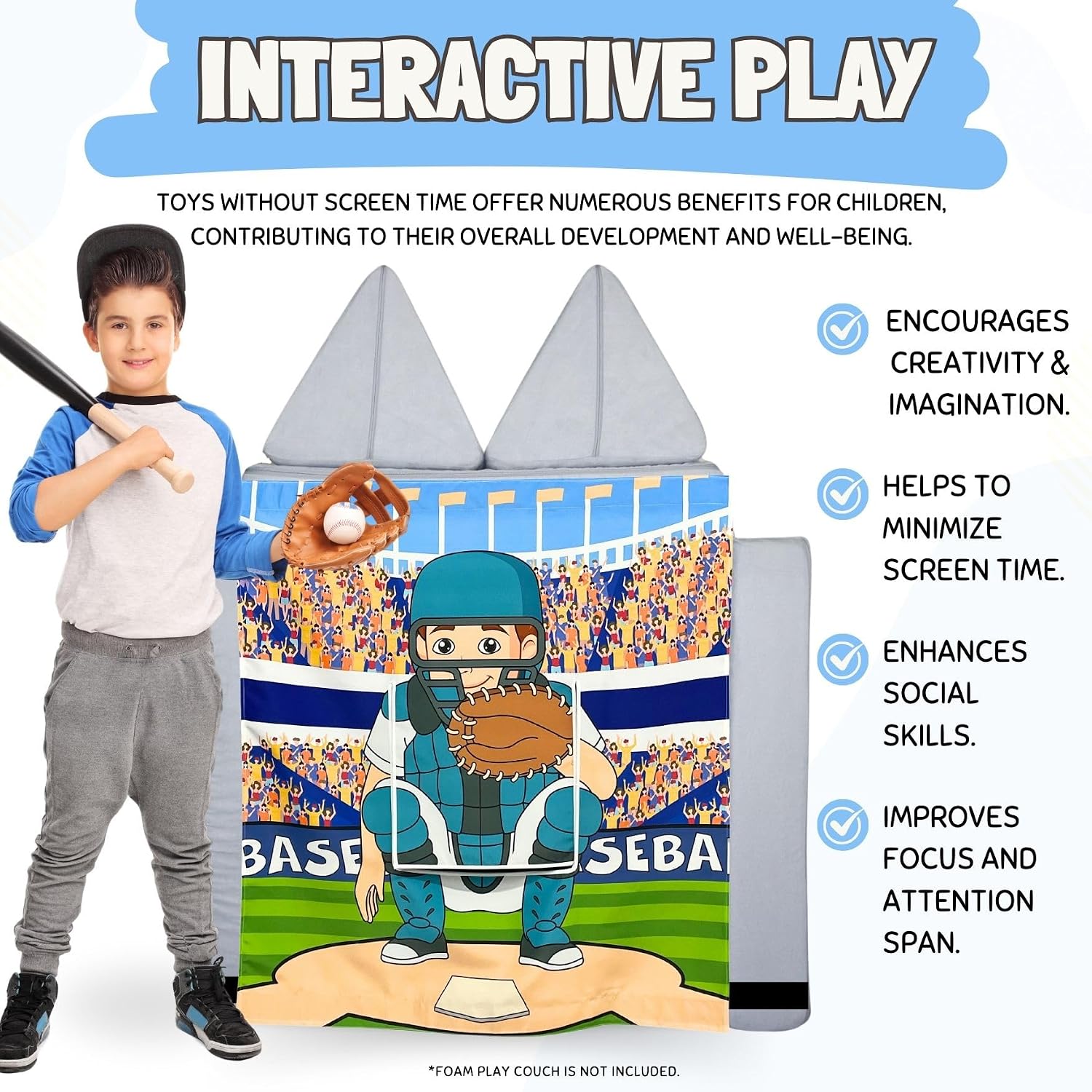 Couch Swag Play Panel for Childrens Foam Sofa Kids Couch (Baseball)