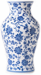 Blue and White Porcelain Décor, Blue and White Vase, Blue Vase, Chinoiserie Vase, Blue and White Ginger Jar Vase for Home Decor,Flower Vase,11" H