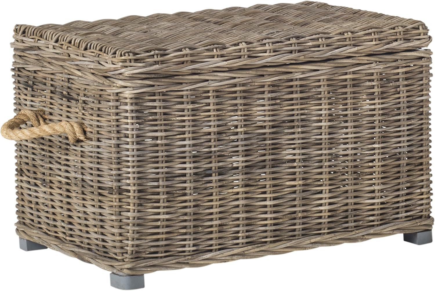 SAFAVIEH Home Collection – Salim Grey Rattan Storage Trunk with Handles, Woven Wicker Storage Chest for Living Room, Bedroom or Den, Fully Assembled (SEA7019A)