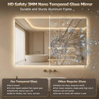 40"X30" LED Bathroom Mirror with Lights, Anti-Fog, Backlit Lit with CRI>90,Lighted Bathroom Vanity Mirror for Wall, Memory Function, Tempered Glass, 3 Colors Frameless Lighted Mirror for Bathroom