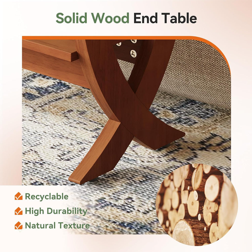 Solid End Table, 2-Tier Couch Side Table with Arched Legs for Small Space, Living Room, Easy Assembly, Warm Walnut