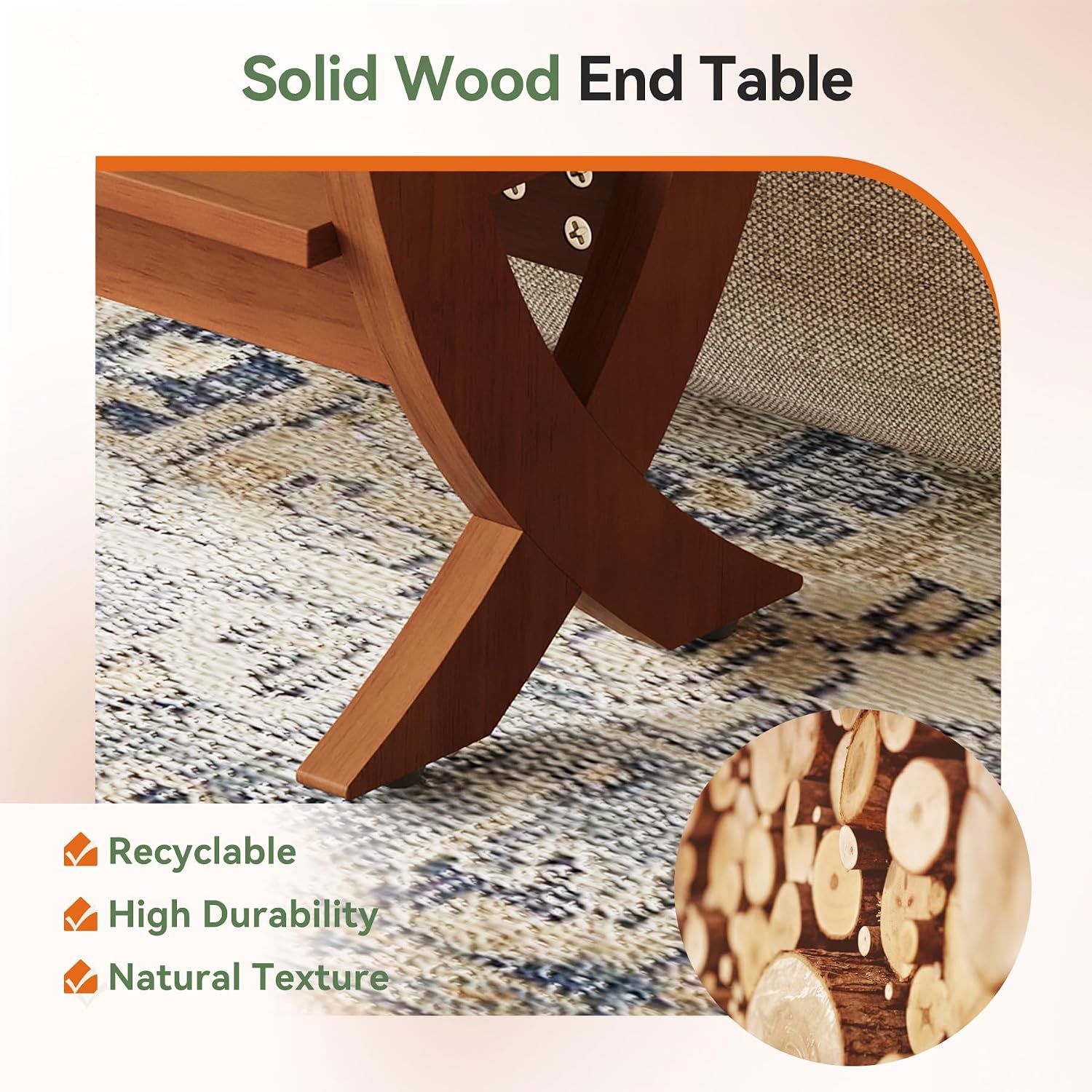 Solid End Table, 2-Tier Couch Side Table with Arched Legs for Small Space, Living Room, Easy Assembly, Warm Walnut