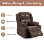 Ketaiyou Rocker Swivel Recliner Chair for Adults, Overstuffed Large Manual Recliner Glider with Massage and Heat, Comfy Soft Fabric Living Room Reclining Sofa Chair (Cocoa1)