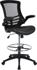 EMMA + OLIVER Mid-Back Black Mesh/LeatherSoft Ergonomic Drafting Chair with Flip-Up Arms