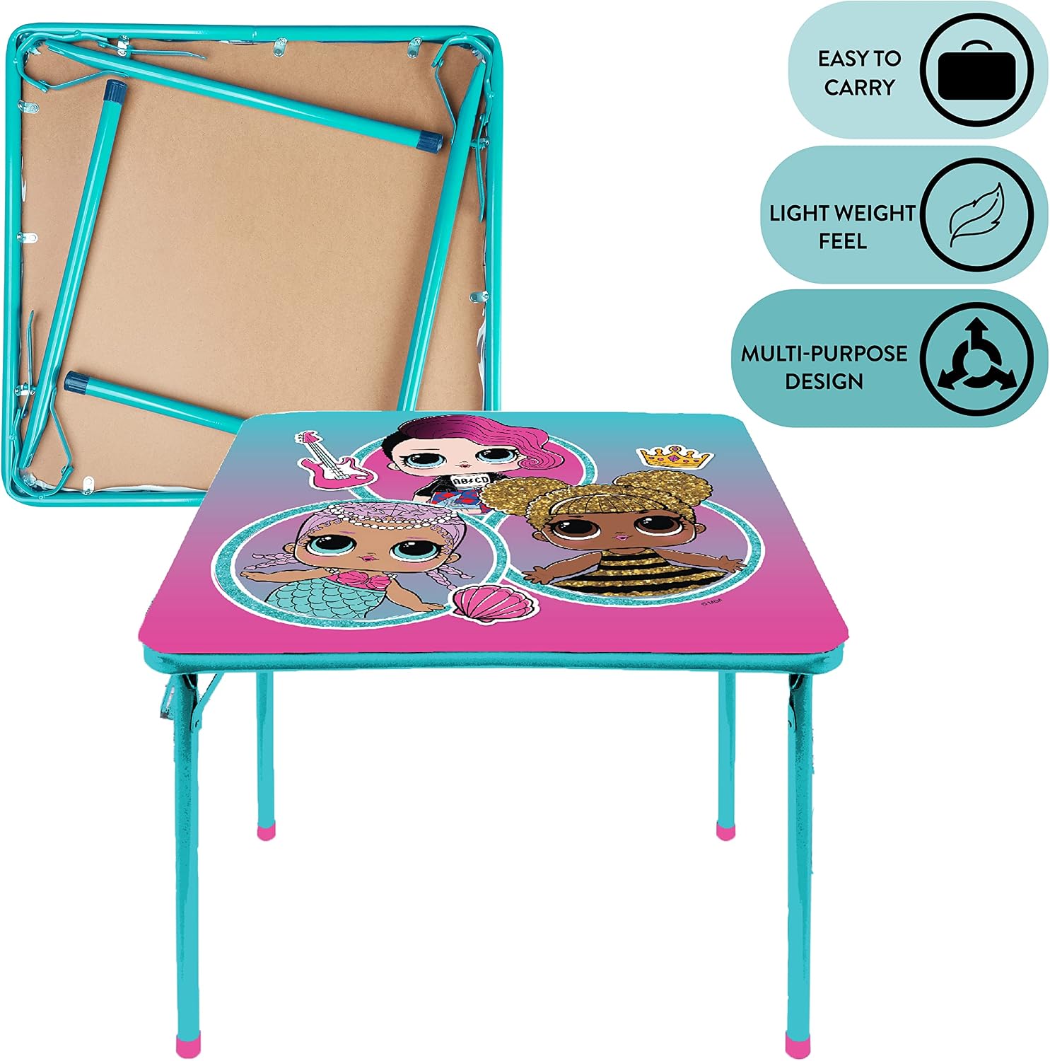 LOL Surprise Kids Table and Chair Set,3 Piece Square Activity Table with 2 Chairs for Toddlers & Children, Ages 3+