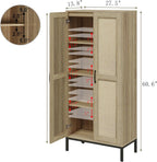 60" Tall Kitchen Pantry with 2 Rattan Doors and 3 Adjustable Shelves,Freestanding Cupboard Storage Cabinet for Kitchen, Laundry Room, Dinning Room and Living Room,Natural