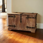 Household Essentials Victorian Style Decorative Trunk in Chinese Fir Wood with Metal Accents, Natural