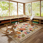 8x10 Area Rugs for Living Room: Washable Rug Non Slip Low Pile Soft Faux Wool Non Shedding Distressed Vintage Floral Large Area Rugs for Bedroom Dining Room Nursery Under Table Farmhouse Home Office
