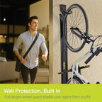 Delta Wall Ride Bike Rack Wall Mount with Tire Wall Guard Cycle – Vertical Bike Mount Holds Up to 100 lbs – Fully Adjustable Vertical Hanger Hook Design Provides Easy Bicycle Storage Access