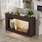Rresyet Entryway Console Table 55" Long Narrow with LED Lights & Storage, 2-Tier Sofa Table, Farmhouse Cherry Accent for Hallway & Living Room, Space-Saving and Sturdy