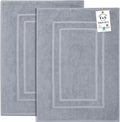 Feather & Stitch 2 Piece Towel Like Bath Mats (30x21 Inch) 100% Cotton Terry Bath Mats, Bathroom Shower Floor Mats [NOT A Bathroom Rug], Soft Absorbent Washable Mats - Grey