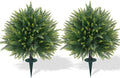 Artificial Cedar Topiary Trees with Ground Spike, 2 Pieces Fake Pine Shrubs Bushes, UV Resistant Faux Evergreen Cypress Tree Plants for Indoor Outdoor Planters Front Porch