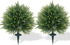 Artificial Cedar Topiary Trees with Ground Spike, 2 Pieces Fake Pine Shrubs Bushes, UV Resistant Faux Evergreen Cypress Tree Plants for Indoor Outdoor Planters Front Porch