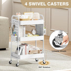 KINGRACK 3 Tier Rolling Cart with DIY Pegboard, Metal Utility Cart with Wheels, Hooks & Baskets, Sturdy Storage Organizer for Craft, Bathroom, Kitchen, Office, Nursery, Classroom (White)