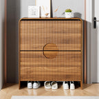 Slim Shoe Storage Cabinet for Entryway, Narrow Shoe Cabinet with 2 Tier Flip Drawers Doors, Fluted Hidden Shoe Rack Organizer for Entrance, Entry Way, Foyer, Hallway, Walnut