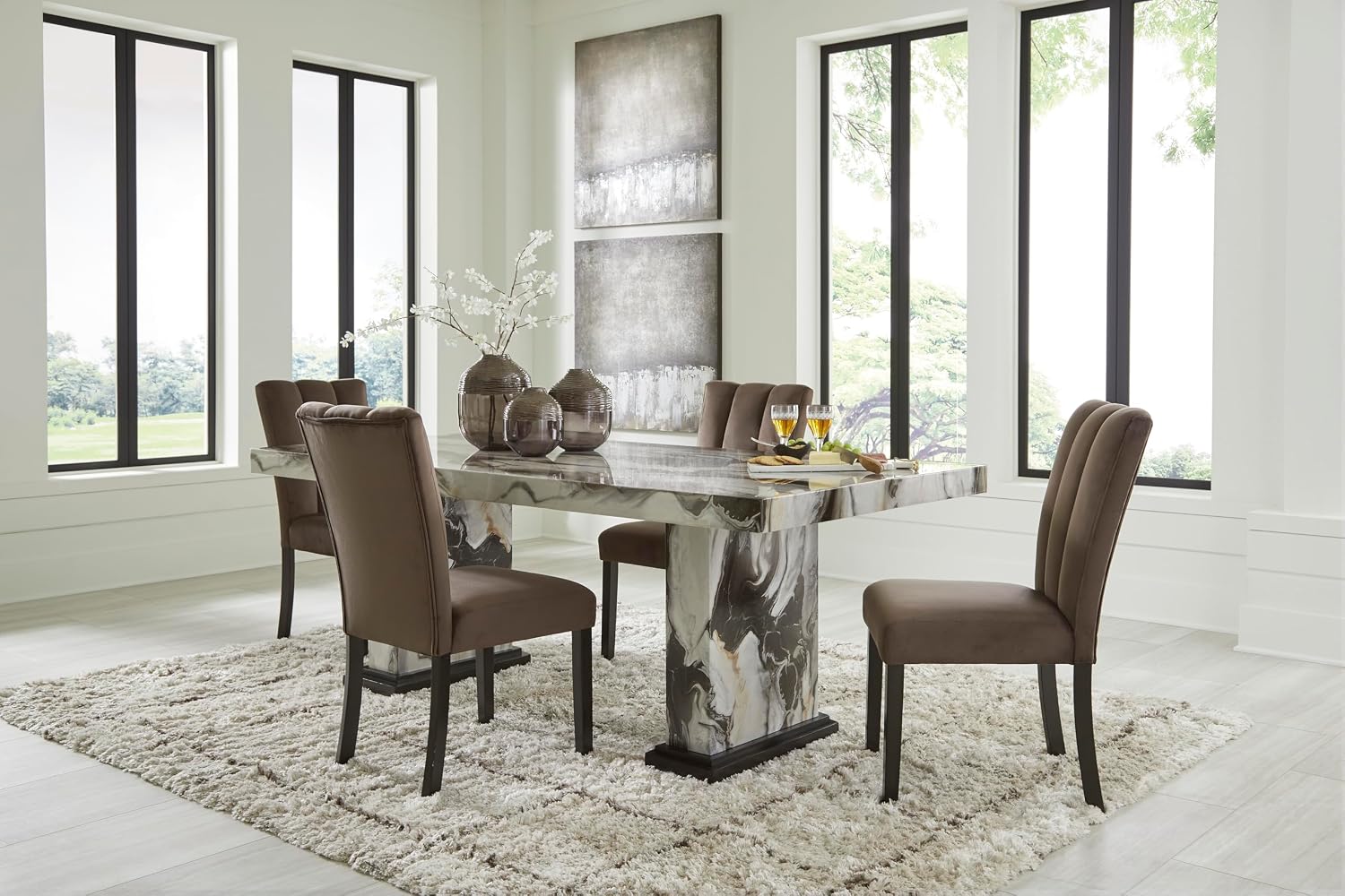 Signature Design by Ashley Jazmore Dining Chairs Set of 2, Contemporary Upholstered Velvet Side Chairs, Comfortable Cushioned Seat and Solid Wood Frame, Ideal for Dining Rooms, Mocha Brown