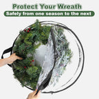 4 PCS Clear Wreath Storage Bag, 24x8 Inch Christmas Wreath Storage Container, Heavy Duty PVC Wreath Protector with Handle for Xmas Holiday Seasonal Wreath Garland (Black)
