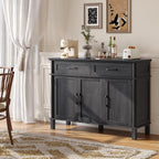 48 Inch Sideboard Buffet Cabinet with Storage, Farmhouse Coffee Bar Cabinet with 2 Drawers, Adjustable Shelves, Wood Sideboard Credenza for Kitchen, Living Room, Entryway, Black