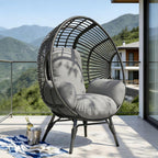 Indoor Egg Chair Wicker, 8-Inch Deep Cushion, 400lbs Capacity, Rust-Resistant Balcony Chairs(Black+Gray)