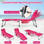COSTWAY Tanning Chair with Face Hole, Folding Sun Bathing Lounge Chair with Armrest, Side Pocket & Protective Flap, Face Down Layout Chair for Beach, Patio, Pool, Outside (1, Pink+White)
