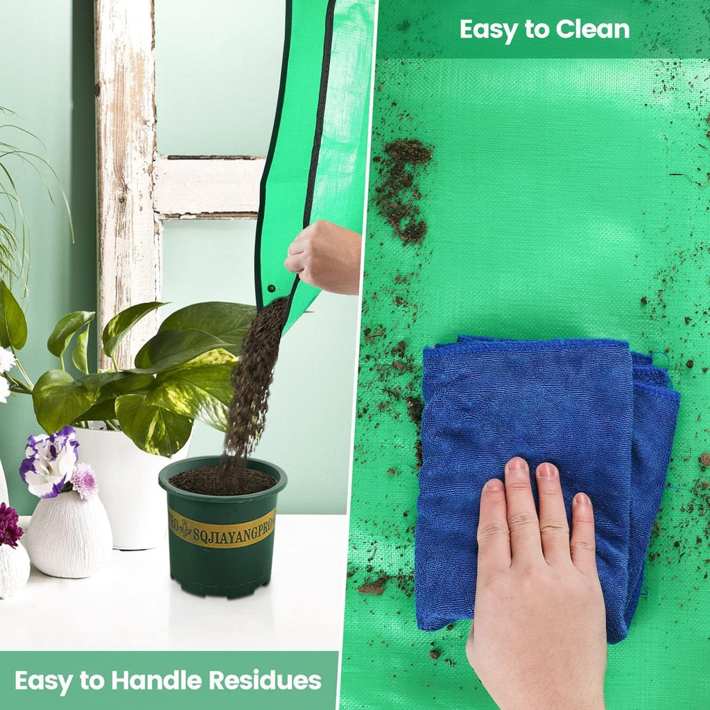 Repotting Mat for Indoor Plants, Green, Thickened PE, 26.8x26.8 Inch, Waterproof Portable Potting Tray for Transplanting and Dirt Control