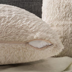 PAVILIA Fluffy Cream Ivory Throw Pillow Covers, Decorative Accent Pillow Cases for Bed Sofa Couch, Soft Faux Fur Cushion Cover, Square Sherpa Pillowcases, Home Room Decor, Beige, 18x18 Set of 2