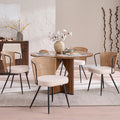 BedsPick Rattan Dining Chairs Set of 4 - Farmhouse Upholstered PE Rattan Kitchen Chair with Boucle Cushion, Wingback Dining Room Seat with Open-weave Cane Back and Metal Legs for Home, Kitchen (Brown)