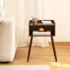 MaxSmeo Small Nightstand, Mid Century Modern Side Table Bedroom with Storage, Small End Bedside Table with Solid Wood Legs for Living Room, Office(Walnut Brown)