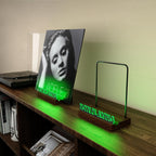 KORRTFID Now Playing Vinyl Record Stand, Light Up Vinyl Record Display Stand with 7- Color Changing Lights, Multi Color Light with Fingerprint-Proof Acrylic Letters (Black letters)