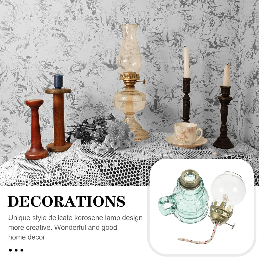 FAVOMOTO Vintage Glass Kerosene Oil Lamp Retro Style Oil Lantern for Indoor Home Décor, Emergency Lighting, Round Teal Lantern