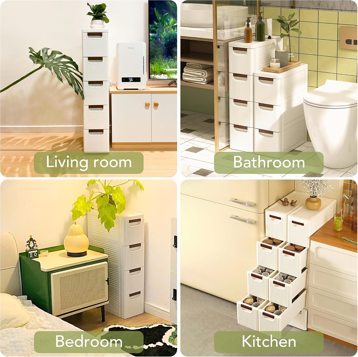 4 Drawers Narrow Bathroom Storage Cabinet, Slim Storage Cabinet, Plastic Slim Storage Cart Drawers for Small Spaces, Laundry, Office, Home, White
