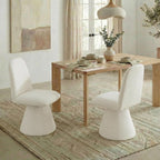 KISLOT Swivel Dining Chairs Set of 4, Modern Upholstered Dining Chair Mid Century Kitchen Chairs with Wave Shaped High Back, 360 Degree Rotating Vanity Chair for Dining Room, Bedroom, Farmhouse, Beige