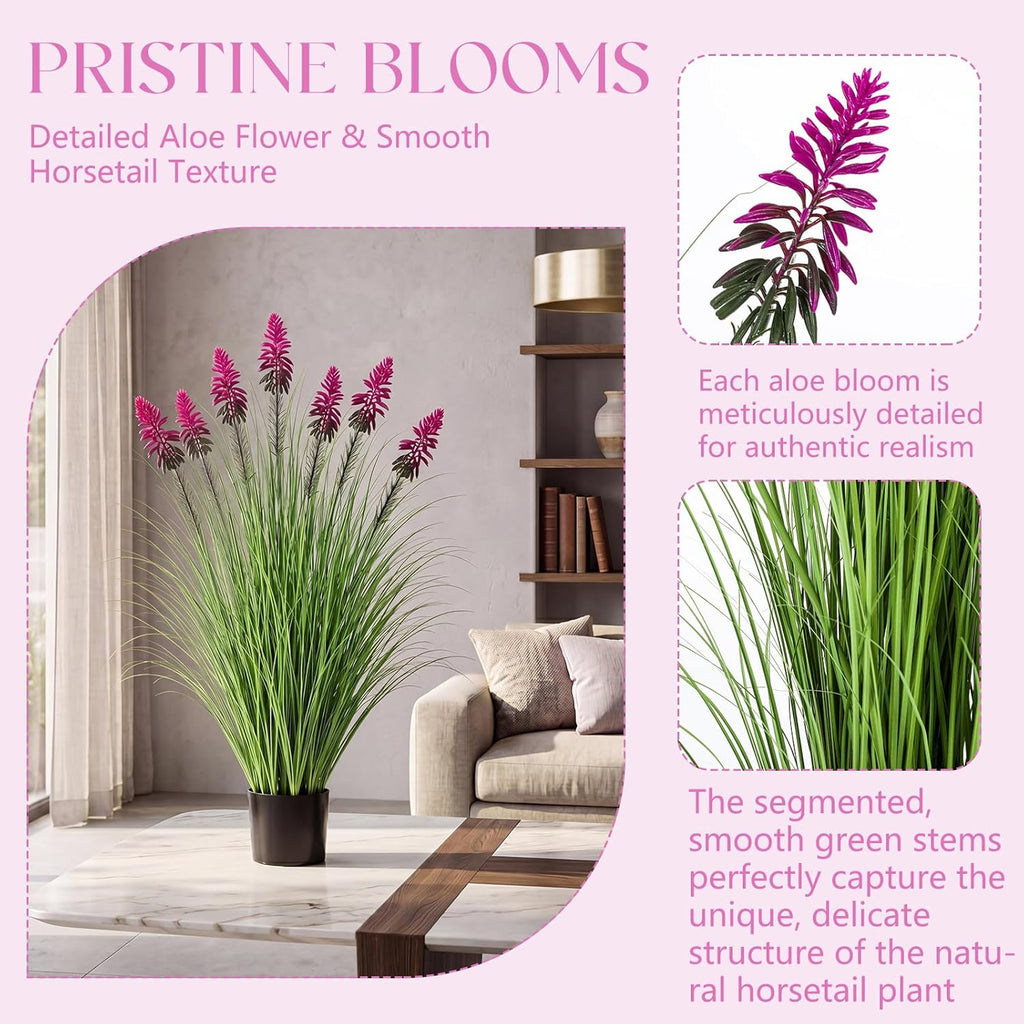 Jexine 2 Pieces 4 ft Artificial Tall Grass Plants Outdoor with Plum Cockscomb Flower Tall Artificial Grass Green Onions Plant Potted for Housewarming Gift House Garden Lobby Outdoor