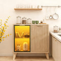 Fluted Buffet Cabinet with Storage, Small Coffee bar Cabinet with Adjustable Shelf for Kitchen, Wood Buffet Cabinet Sideborad with Glass Door, Buffet Storage Cabinets for Living Room