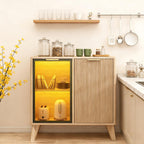 Fluted Buffet Cabinet with Storage, Small Coffee bar Cabinet with Adjustable Shelf for Kitchen, Wood Buffet Cabinet Sideborad with Glass Door, Buffet Storage Cabinets for Living Room