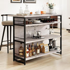 TANGZON 2 in 1 Kitchen Island, Industrial 4-Tier Bar Table with Storage Shelves, Wine Rack, Glass Holders & Footrests, Metal Frame Counter Home Bar Unit Wine Cabinet (Grey)
