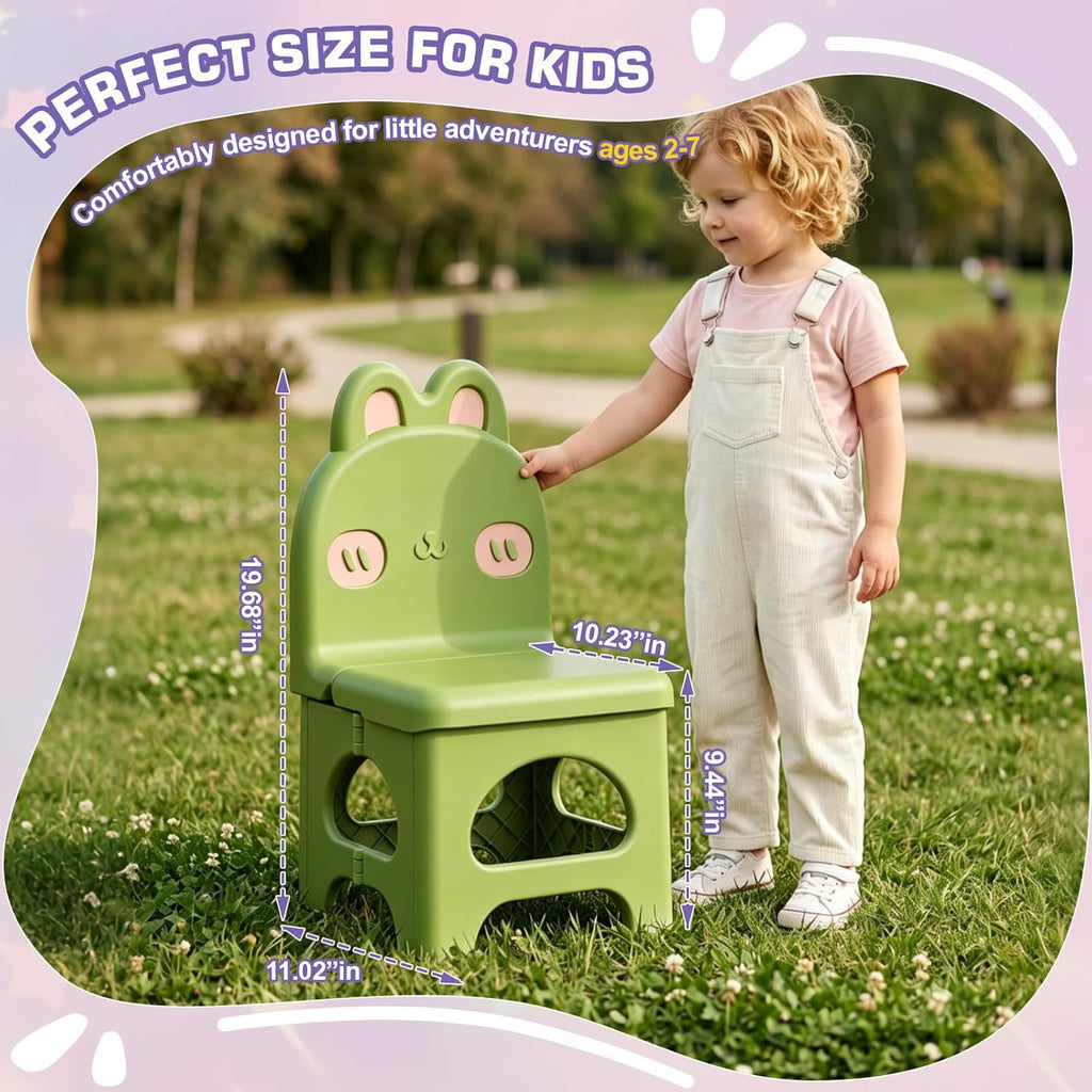 Kids Folding Chair, Ergonomic Small Chair for Toddlers, Durable Plastic Kids Chair for Home Classroom Camping, Lightweight Padded Seat (Green)