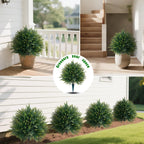 Yangrass 2PCS Artificial Cedar Topiary Ball Trees 23" for Outdoors with Ground Spike, UV Resistant Artificial Cypress Trees, Evergreen Shrubs Bushes Faux Plants for Front Porch Garden Backyard