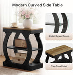 Tribesigns End Table with 3-Tier Storage, Narrow Side Table with Curved Frame, Wooden Nightstand for Living Room, Small Spaces, Bedroom, Rustic Brown & Black