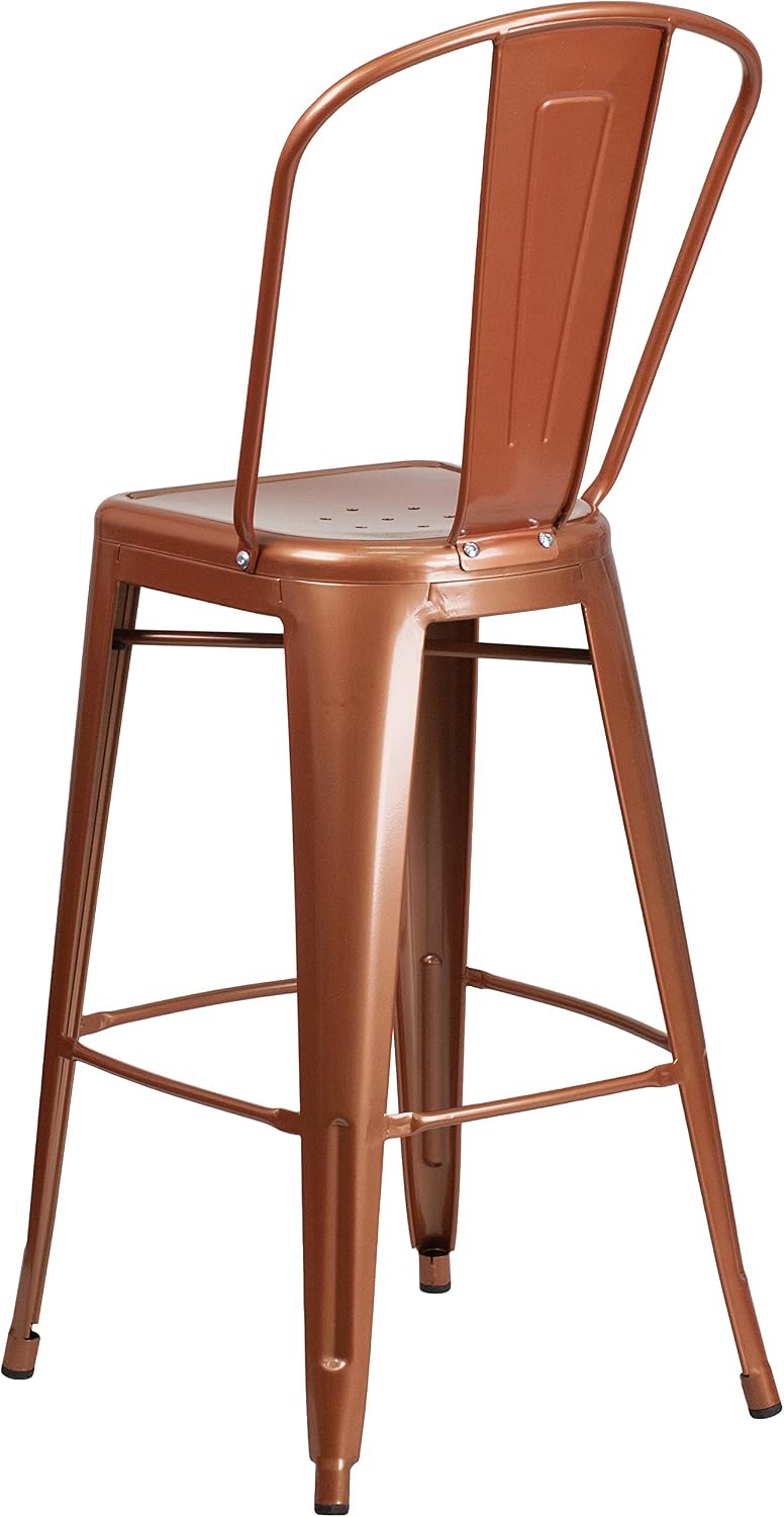 EMMA + OLIVER Commercial Grade 30" H Copper Metal Indoor-Outdoor Barstool with Back