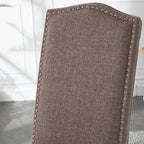 Upholstered Dining Chair Modern Stylish Parsons Kitchen Diner High Back with Silver Nailhead Trim & Wood Legs, Set of 4, Fabric Brown