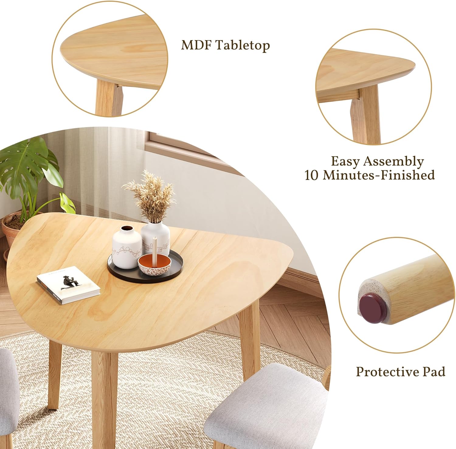 Triangular Wood Table - 35.91" Modern Space-Saving Geometric Side Table for Living Room, Bedroom, Kitchen, Natural Finish for Living Room, Small Space, Natural
