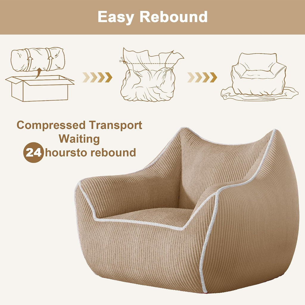 Toddler Bean Bag Chair, Stuffed Kids Bean Bag Sofa with Filler Corduroy Bean Bag Seat for Kids, Small Comfy Lazy Sofa Lounge Chair with Armrests and Back Support for Gaming, Reading, Beige