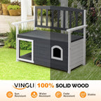 VINGLI Outdoor Storage Bench with Built-in Dog House, 2-in-1 Outdoor Waterproof Patio Bench with Pet Kennel for Patio Backyard Porch (Gray)